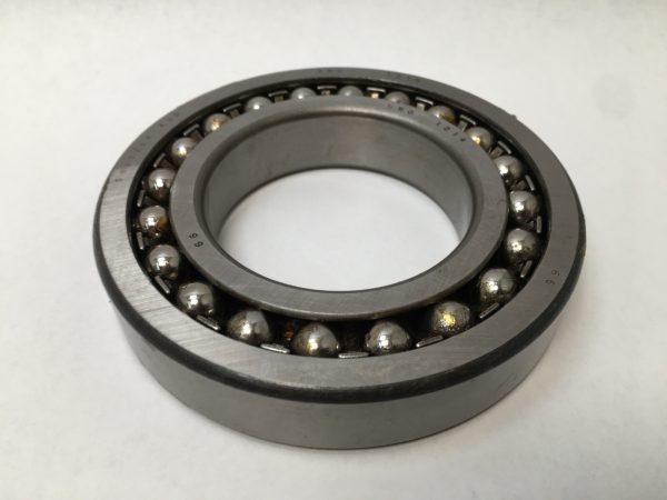 SRO 1214 double row self-aligning ball bearing, 70mm ID x 125mm OD x 24mm Width, with stamped steel cage. Accommodates angular misalignment, 5300 rpm limit, ideal for simple mounting in industrial machines globally.