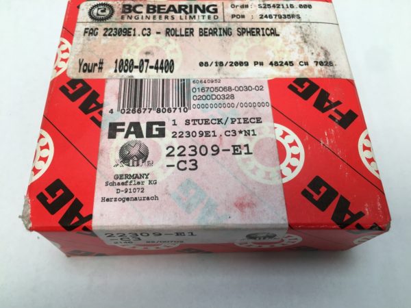 Spherical roller bearing – Straight Bore, 45 mm ID, 100 mm OD, 36 mm Width, Open, C3 Internal clearance.