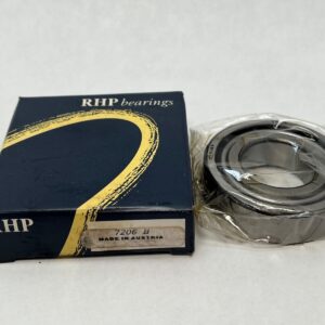 RHP 7206B angular contact ball bearing, 30mm ID x 62mm OD x 16mm Width, with a 40° contact angle and polyamide cage. Designed for combined radial and thrust loads in UK/US industrial gearboxes.