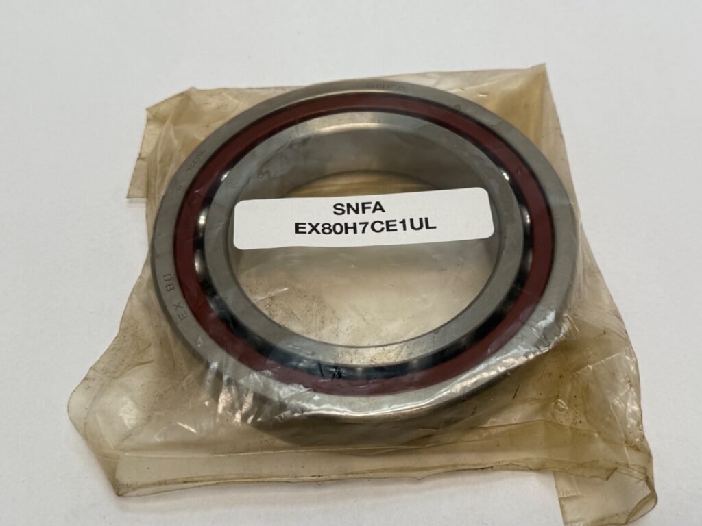 Angular contact bearing – 80 mm ID, 125 mm OD, 22 mm Width, Open, 15°, Light preload.