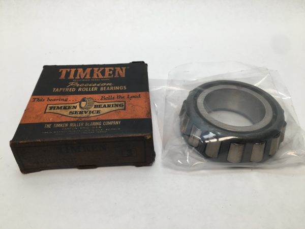 Timken 344-3 tapered roller bearing cone in plastic wrap next to its original Timken box