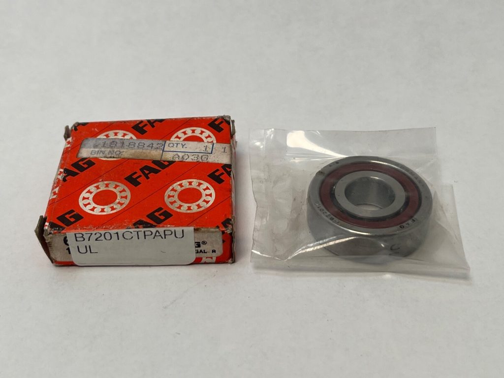 FAG B7201C.TPA.P4.UL Super Precision Angular Contact Ball Bearing. P4 accuracy, Phenolic Resin cage, and universal matchable (UL). Dimensions 12mm ID 32mm OD 10mm Width, ideal for high-speed machine tool spindles.