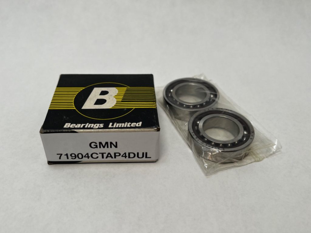 Angular contact bearing - 20 mm ID, 37 mm OD, 9 mm Width, Open, 15°, Light preload.