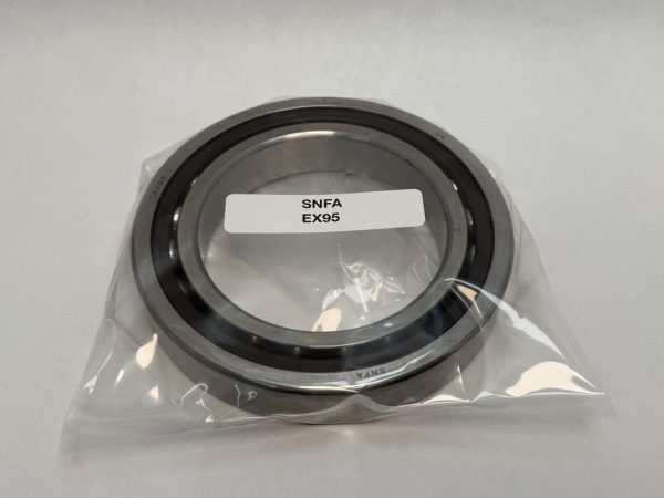 SNFA EX95 angular contact ball bearing in a sealed plastic bag with label