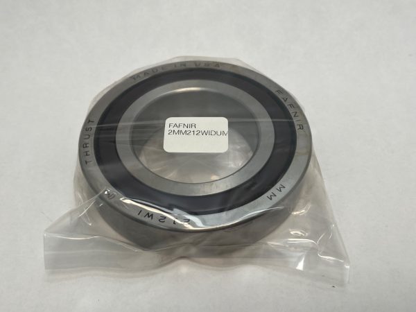Fafnir 2MM212WIDUM angular contact ball bearing in plastic packaging, labeled Made in USA