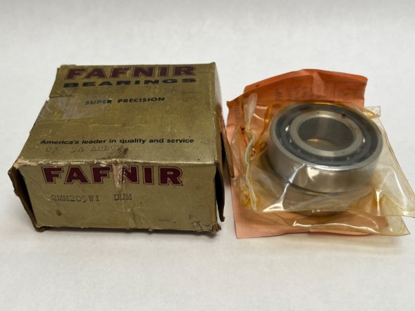 Fafnir 2MM205WI-DUM angular contact ball bearing next to its original Fafnir Bearings box