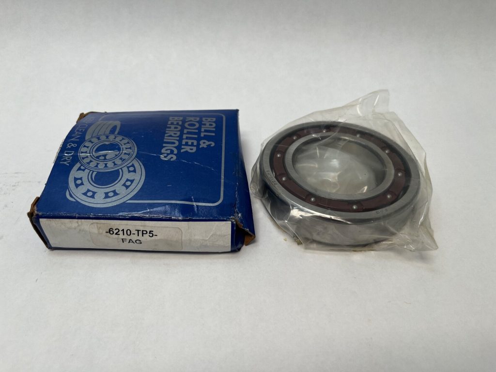 FAG 6210T.P6 Deep Groove Ball Bearing 50x90x20mm. Features TB phenolic cage for high speeds and P6 precision rating. Quiet running operation.