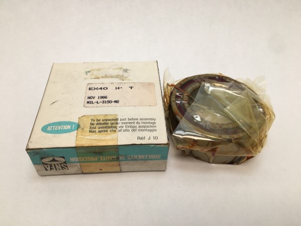SNFA EX40-14°T angular contact bearing, in protective wrap, next to its original labeled SNFA box