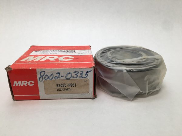 MRC 5308CC3 angular contact ball bearing, shrink-wrapped, beside its red MRC packaging box