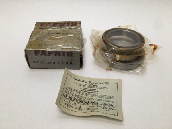 Fafnir bearing box with wrapped bearing pair and folded instruction sheet beside it