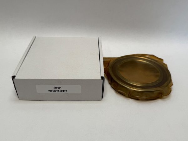 RHP 7016TDULP4 angular contact ball bearing in shrink wrap next to its labeled box, 75x115x20 mm