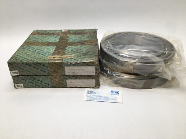 SNR 7026CVDUJ74 angular contact bearing unwrapped beside two original boxes and instruction sheet