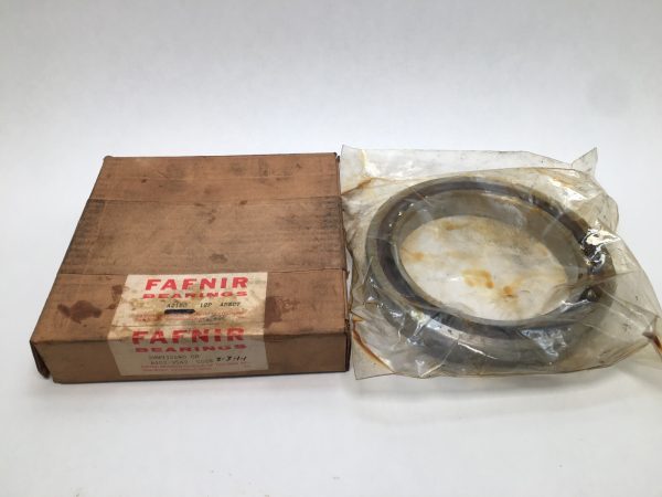 Fafnir bearing box beside a bearing wrapped in clear plastic