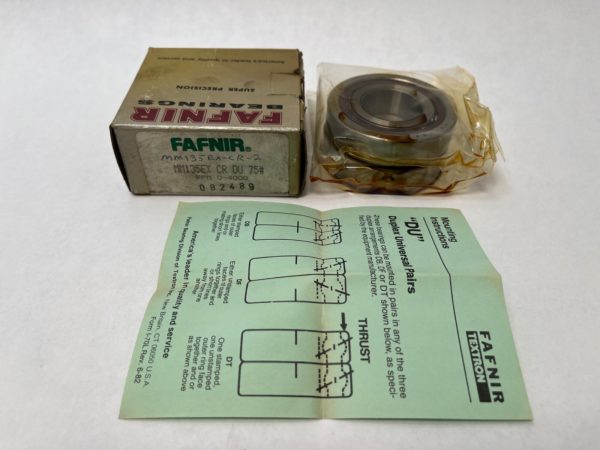 Fafnir MM135EXCRDU-75 bearing in plastic wrap next to its labeled box and mounting instructions sheet