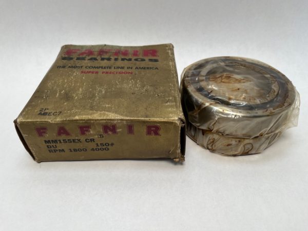 Fafnir MM155EXCRDU bearing wrapped in plastic beside its original Fafnir Bearings box