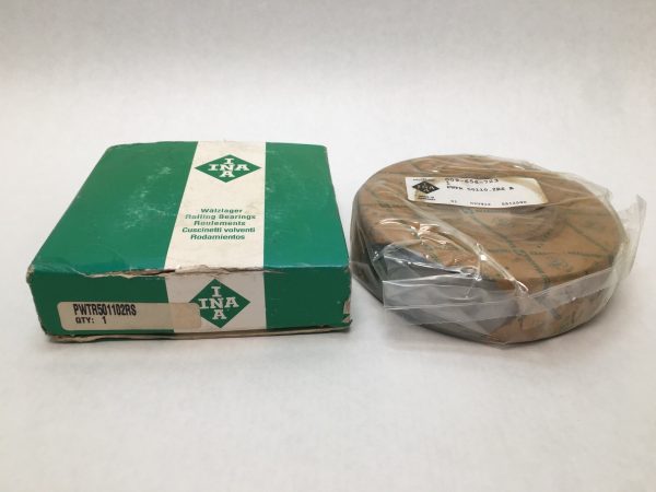 INA PWTR501102RS yoke type track roller bearing shown beside its original labeled box