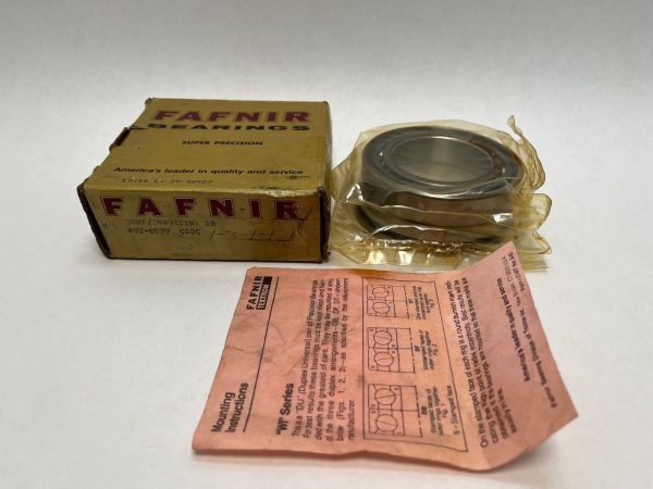 Fafnir 3MMF/2MM9111WIDB bearing in plastic wrap next to its original box and mounting instructions sheet