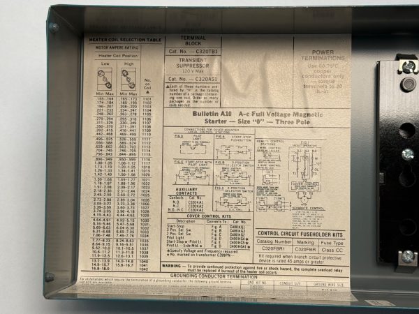 Eaton A10BG0 AC Full Voltage Magnetic Starter Size 0 3 Pole C320TB1 C320AS1