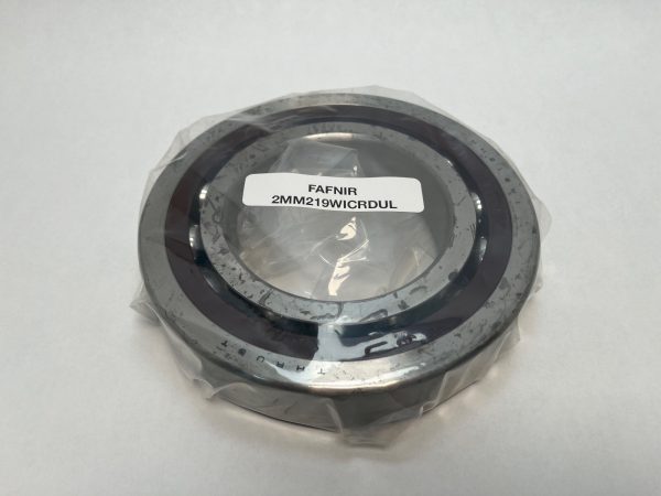 Fafnir 2MM219WI-SUL angular contact ball bearing wrapped in plastic with label on ring