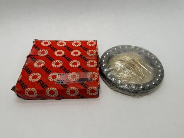 FAG 51120 deep groove ball bearing wrapped in plastic beside its original FAG branded box