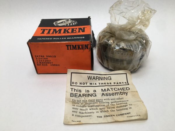 Timken 24780-90022 tapered roller bearing double cup assembly in plastic wrap next to its orange Timken box