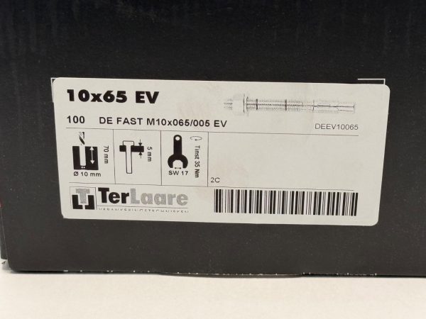 TerLaare 10X65-EV Concrete Masonry Expansion Bolts DE Fast M10x065/005 EV 100Pcs