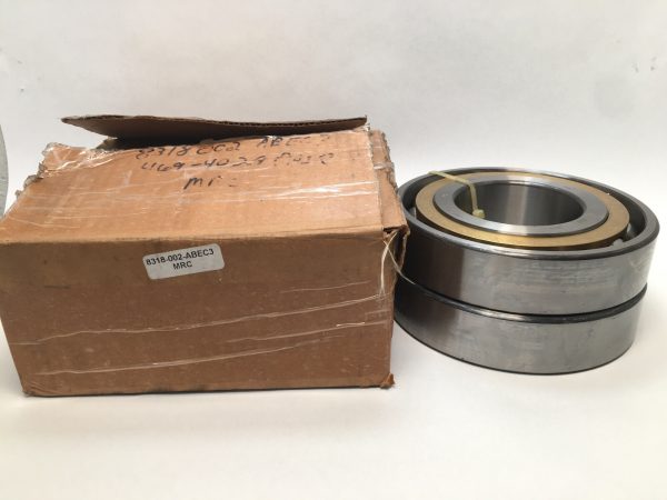 MRC 8318 angular contact bearing beside its labeled cardboard box, model 8318-002-ABEC3