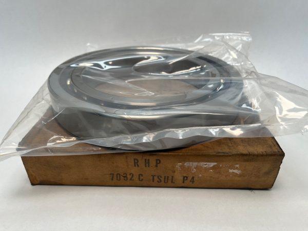 RHP 7032CTSULP4 angular contact ball bearing in plastic packaging atop its original box
