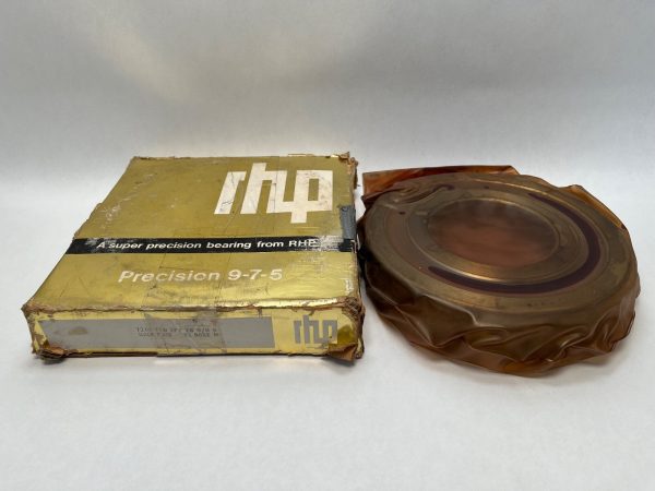RHP 7319TDULP4 angular contact ball bearing in a protective wrapper beside its original gold RHP box