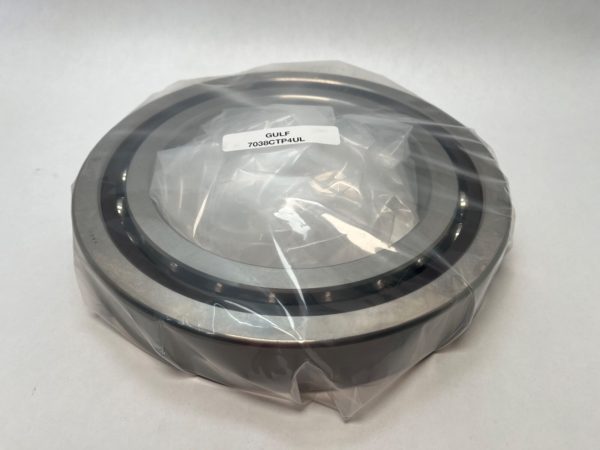 Gulf 7038CTP4UL angular contact ball bearing, wrapped in plastic with label visible