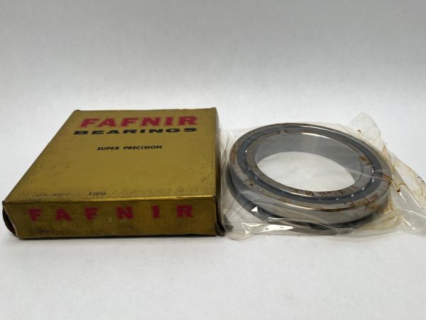Fafnir 2MMF9120WI angular contact ball bearing in plastic wrap beside its Fafnir Super Precision box