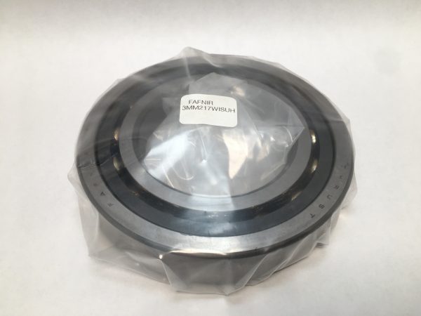 Fafnir angular contact bearing wrapped in plastic with label, top view
