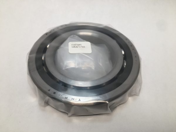 Fafnir MM217WI angular contact ball bearing, wrapped in plastic with label on the inner ring
