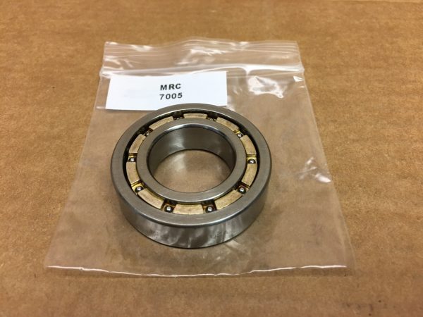 MRC 7005 angular contact ball bearing with brass cage in a plastic bag labeled MRC 7005