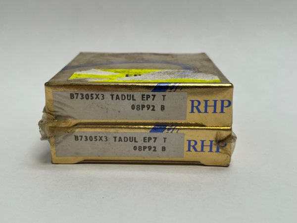 Two stacked RHP 7305ETDULP4 angular contact ball bearing boxes labeled B7305X3 TADUL EP7 T