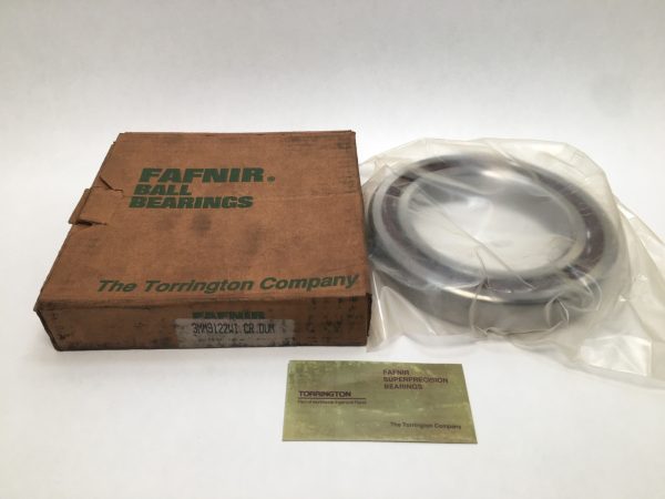 Fafnir 3MM9122WICRDUM angular contact ball bearing pair next to original Fafnir Ball Bearings box