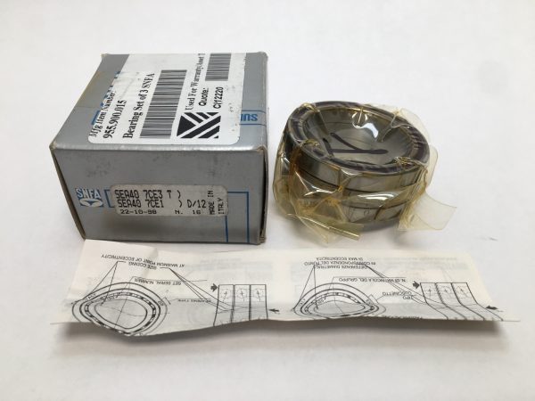 SNFA SEA40-7CE13TD angular contact spindle bearing wrapped beside its labeled box and diagram sheet