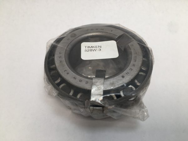 Timken 528W-3 tapered roller bearing cone, shrink-wrapped, with label showing part number