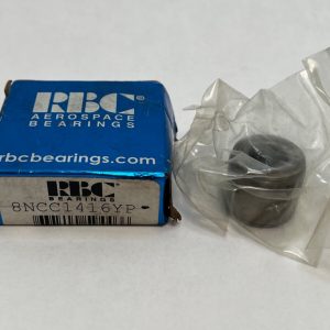 RBC 8NCC1416YP airframe needle roller bearing in plastic wrap next to its RBC Aerospace Bearings box