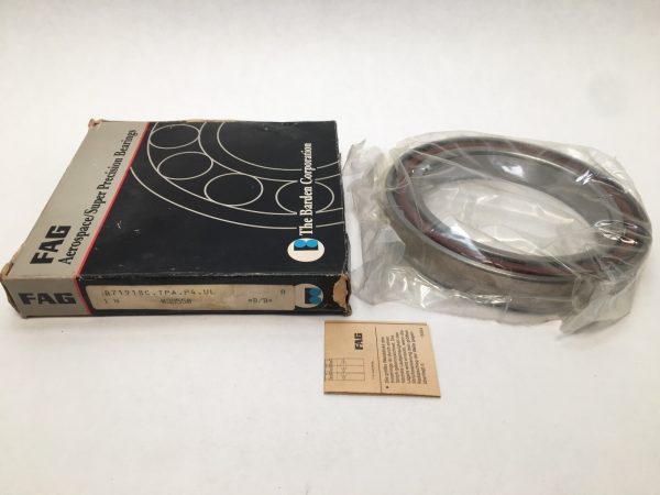FAG B71918C.TPA.P4.UL Barden angular contact ball bearing in plastic wrap next to its labeled box