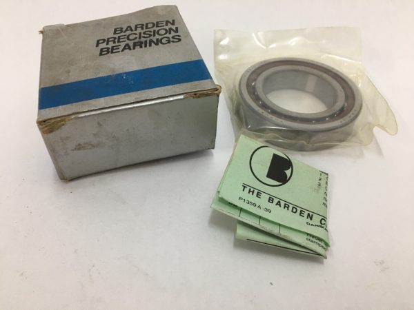 Barden 108H angular contact ball bearing in plastic wrap next to its box and paperwork