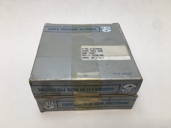 Sealed SNFA EX65-7CE1DUM super-precision angular contact bearing boxes labeled Made in Italy