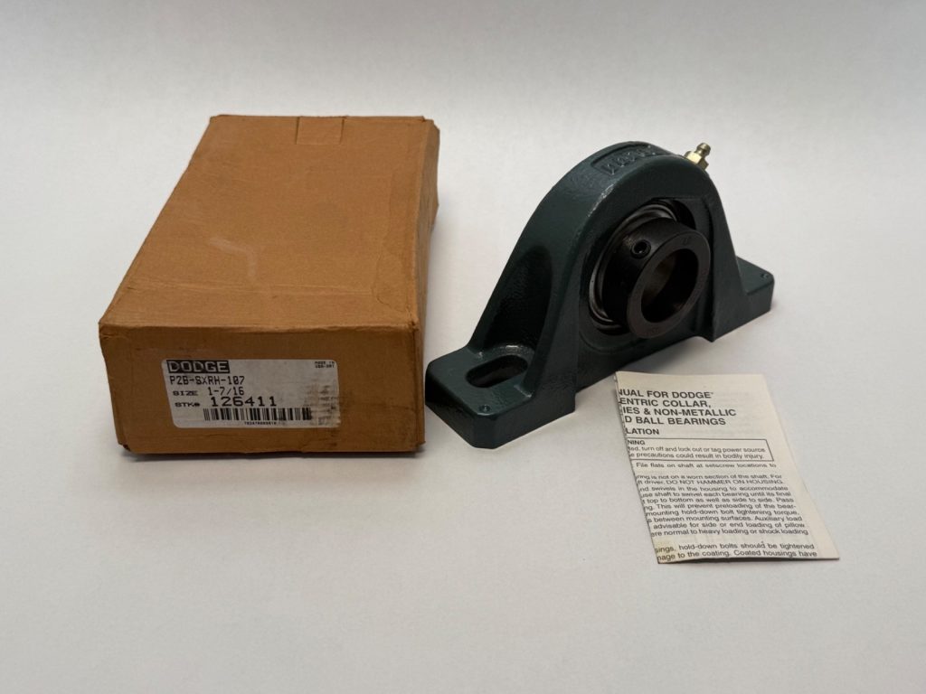 Two-Bolt Pillow Block Ball Bearing Unit, 1-7/16 in Bore, Eccentric Collar Locking, Triple-Lip Contact Seals with Flingers, Cast Iron