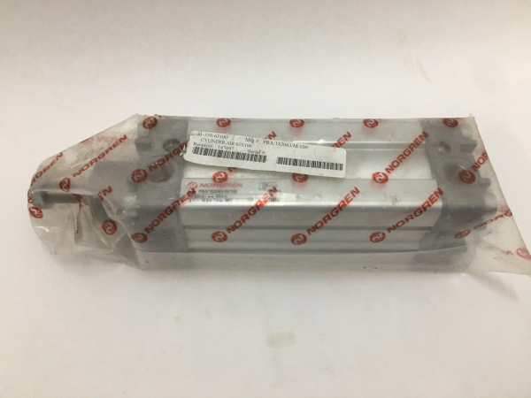 Norgren profile pneumatic cylinder in Norgren branded plastic wrap, with manufacturer label attached