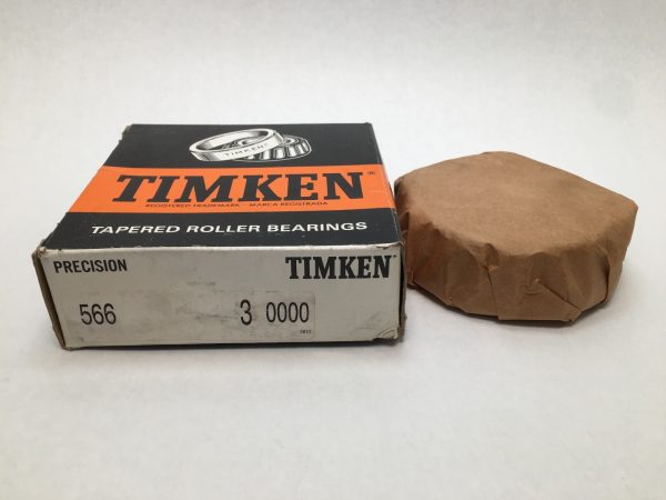 Timken 566 tapered roller bearing cone box next to a bearing wrapped in paper