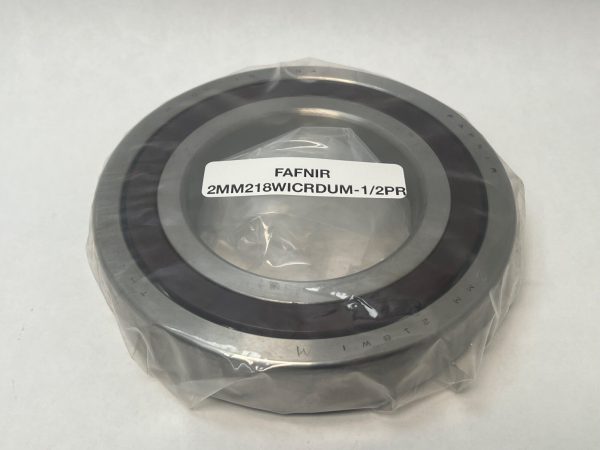 Fafnir 2MM218WICRDUM angular contact ball bearing, shrink-wrapped, with label visible