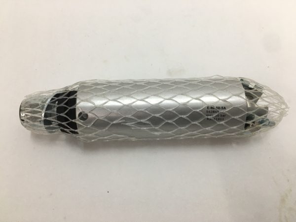 Festo E-40-50-SA pneumatic round cylinder wrapped in protective netting, showing printed label