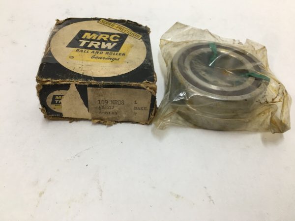 MRC TRW 109 KRDS angular contact ball bearing in plastic wrap beside its original worn box
