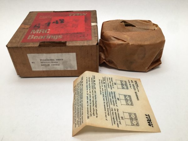 MRC 7114KRDTDB angular contact ball bearing matched pair in original TRW box, wrapped unit, and instruction sheet