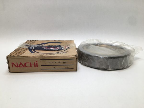 Nachi NU314GMY cylindrical roller bearing shown in plastic wrap beside its original Nachi cardboard box